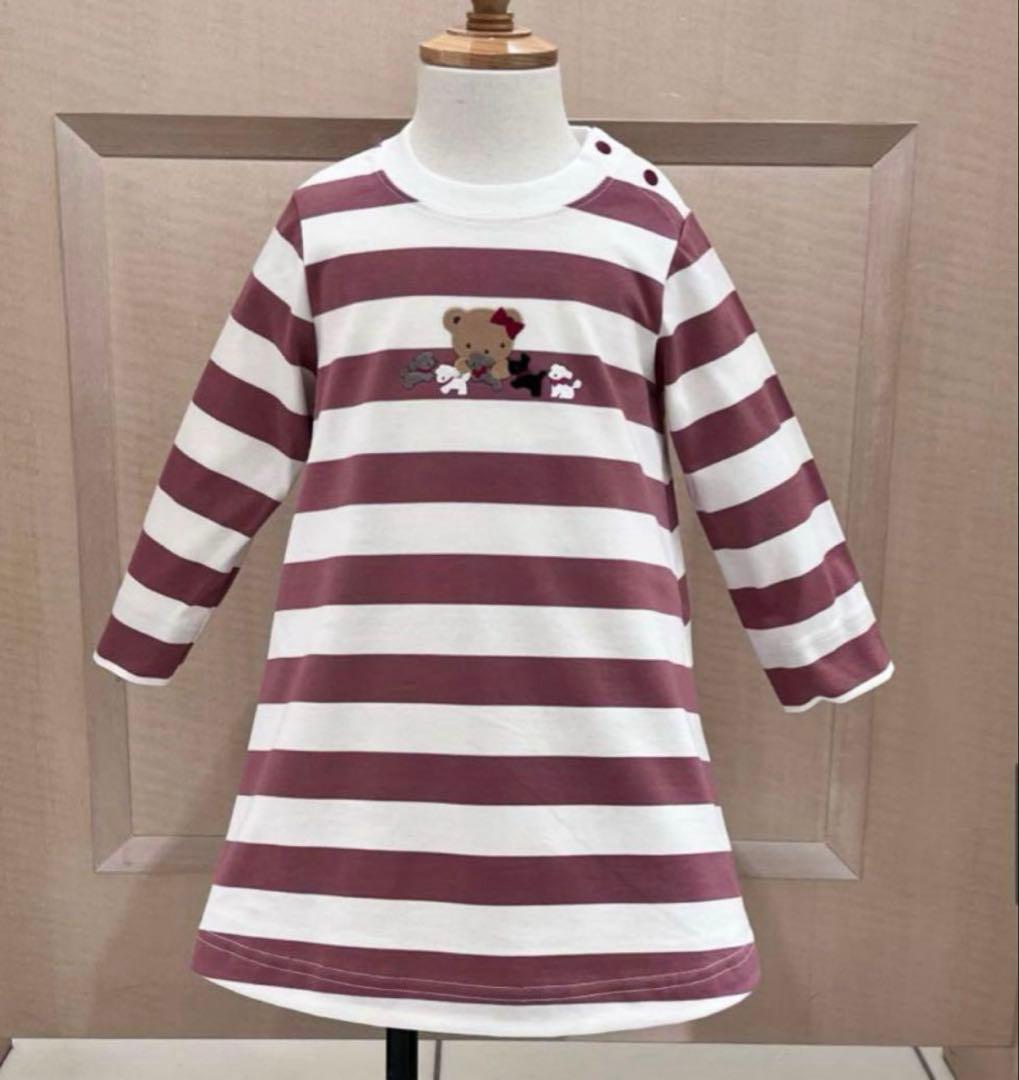 【新品未使用タグ付き】ファミリア ボーダー ピンク ワンピース 90cm