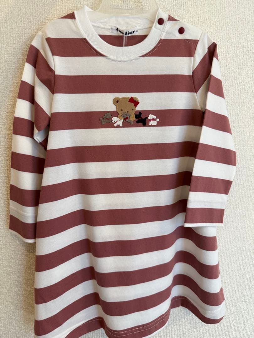 【新品未使用タグ付き】ファミリア ボーダー ピンク ワンピース 90cm