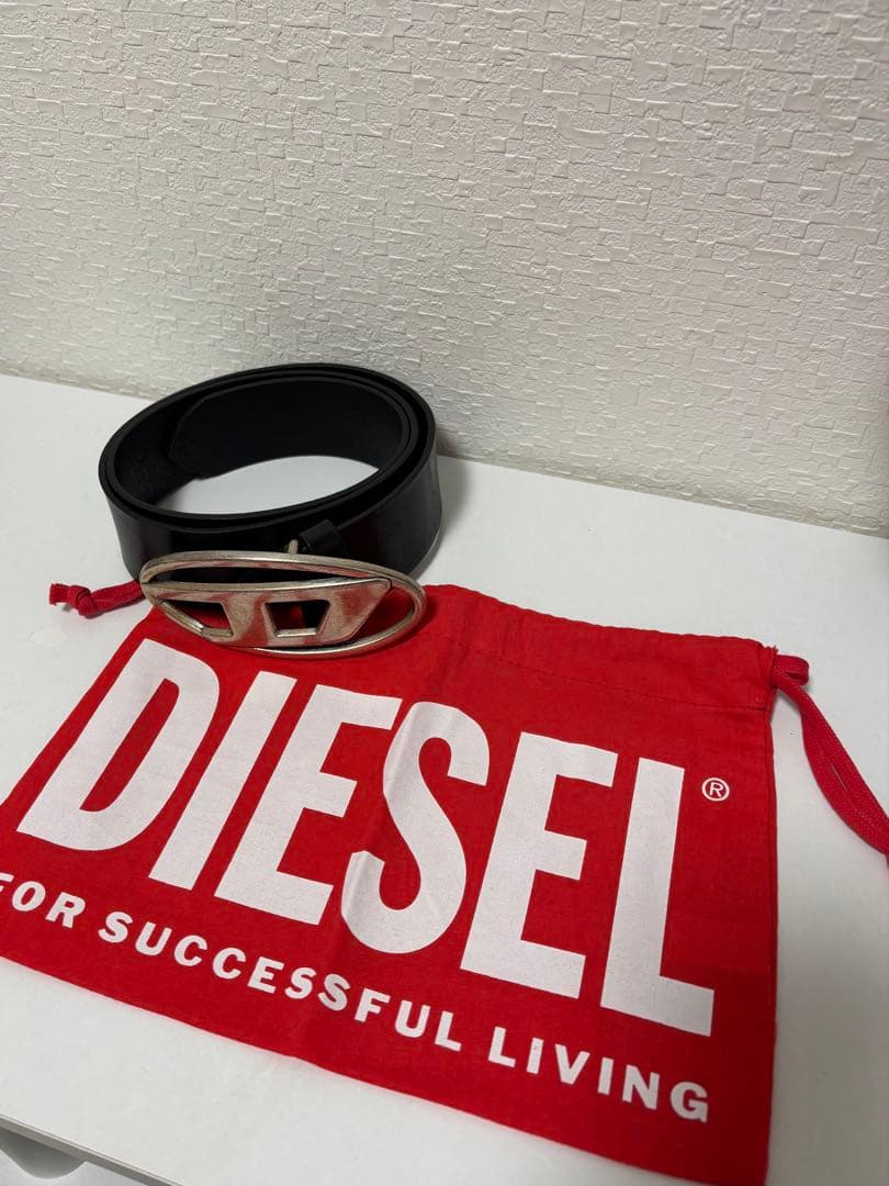 【DIESEL】ブラック ベルト Lサイズ　巾着袋付き