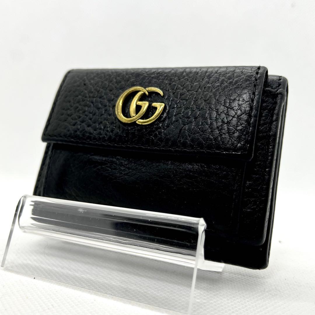 美品✨グッチ 三つ折り財布 マーモント GG ブラック レザー ゴールド ロゴ