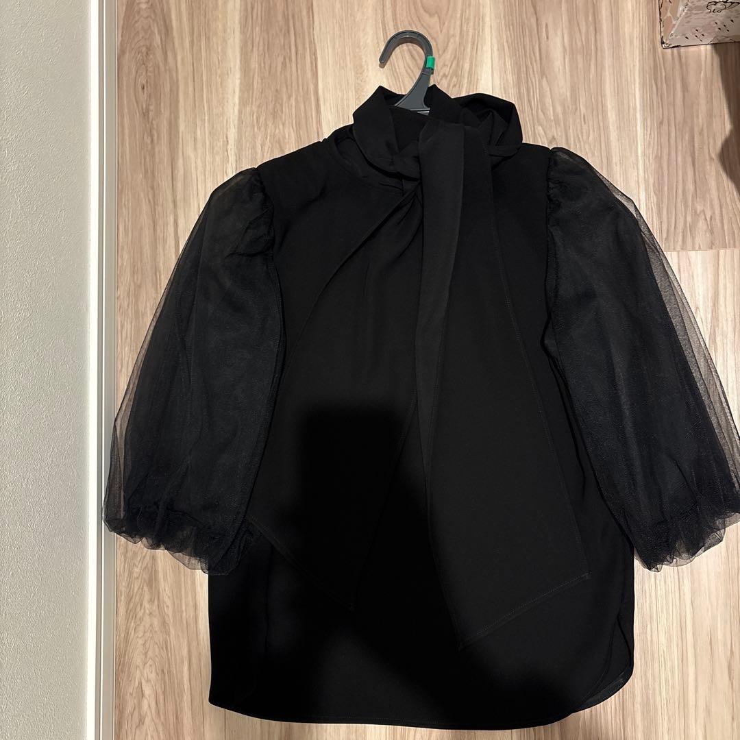 chiroSov.ボウタイシフォンパフスリーブブラウス 黒