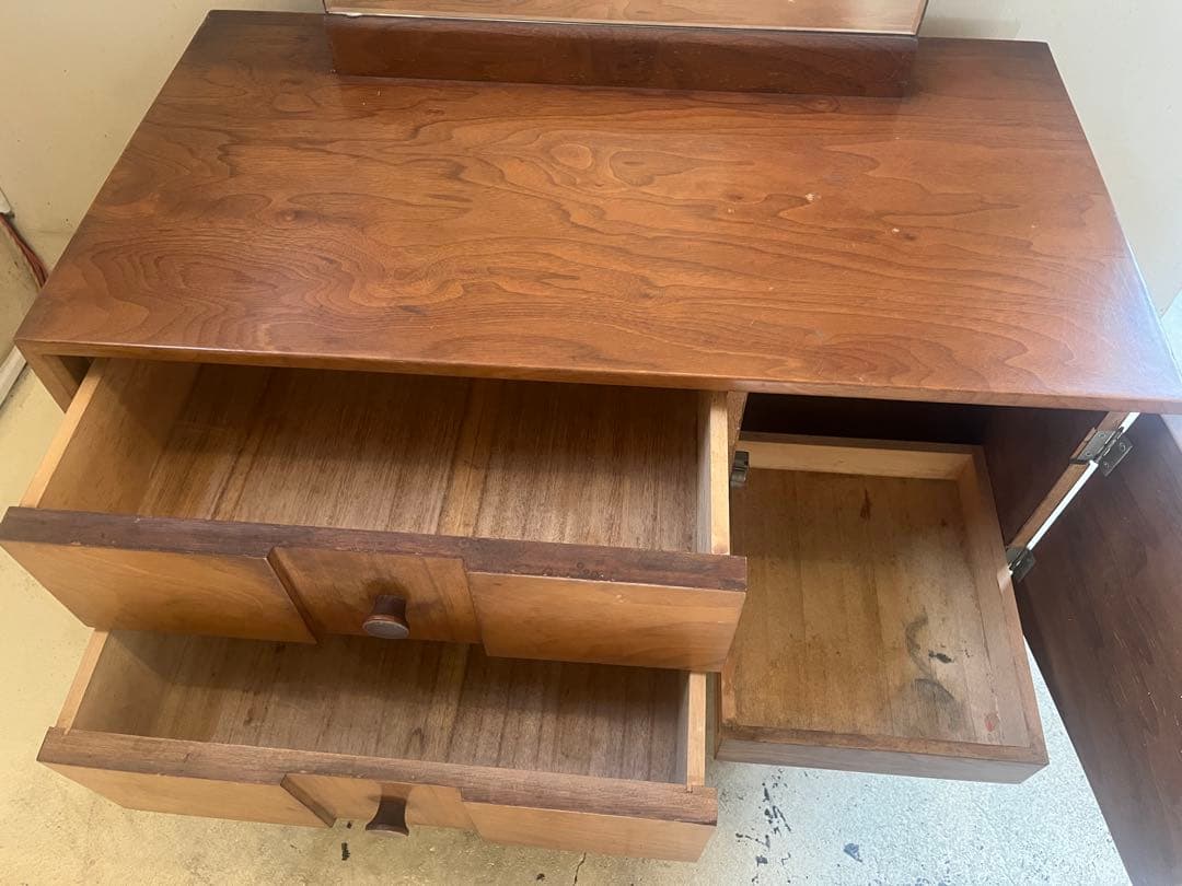 古い木製ドレッサー・ミラー 4引き出し付きアンティークヴィンテージ北欧店舗什器