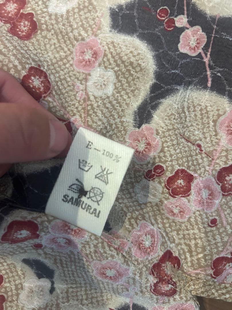 Yashiki SAMURAI JEANS 梅の花柄　長袖アロハシャツ　S