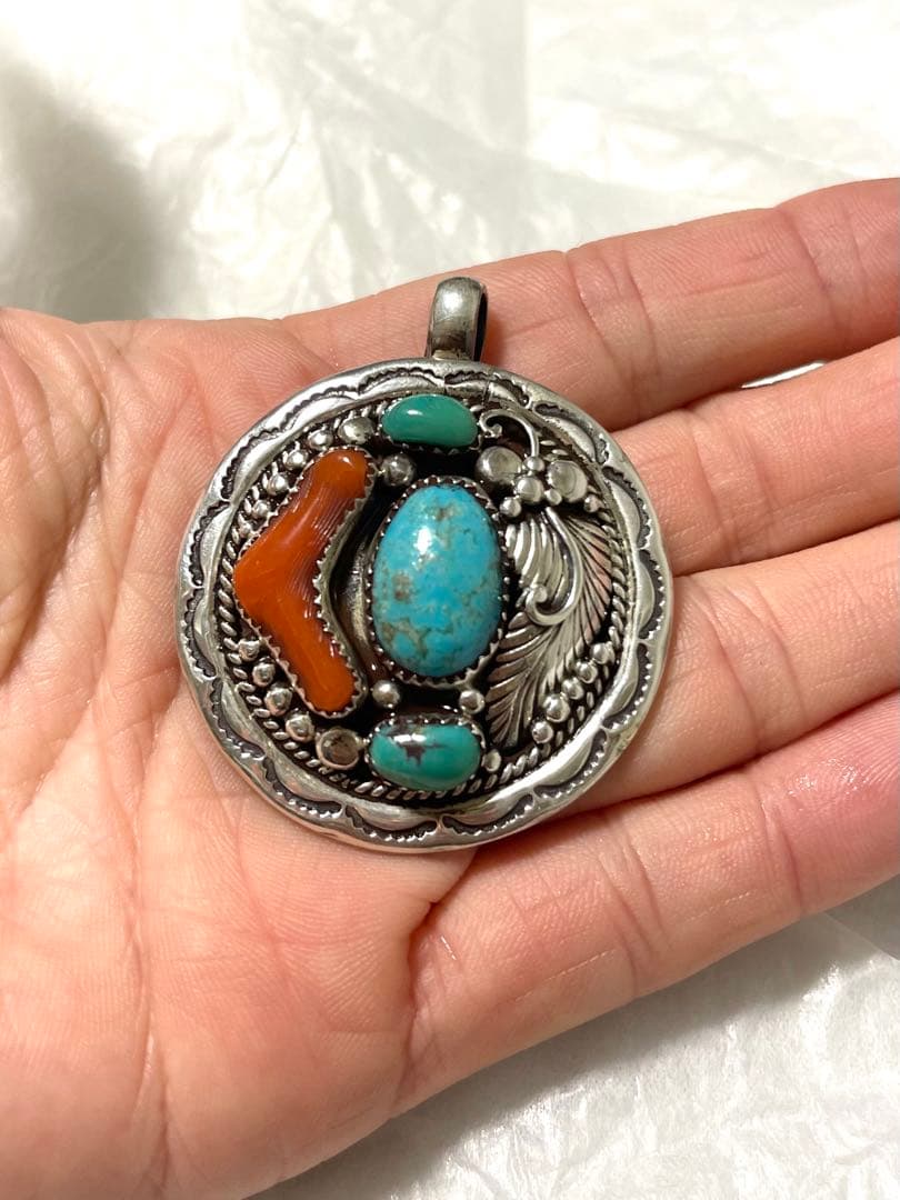 【新品未使用】 ターコイズ・コーラルのスターリングシルバーペンダント
