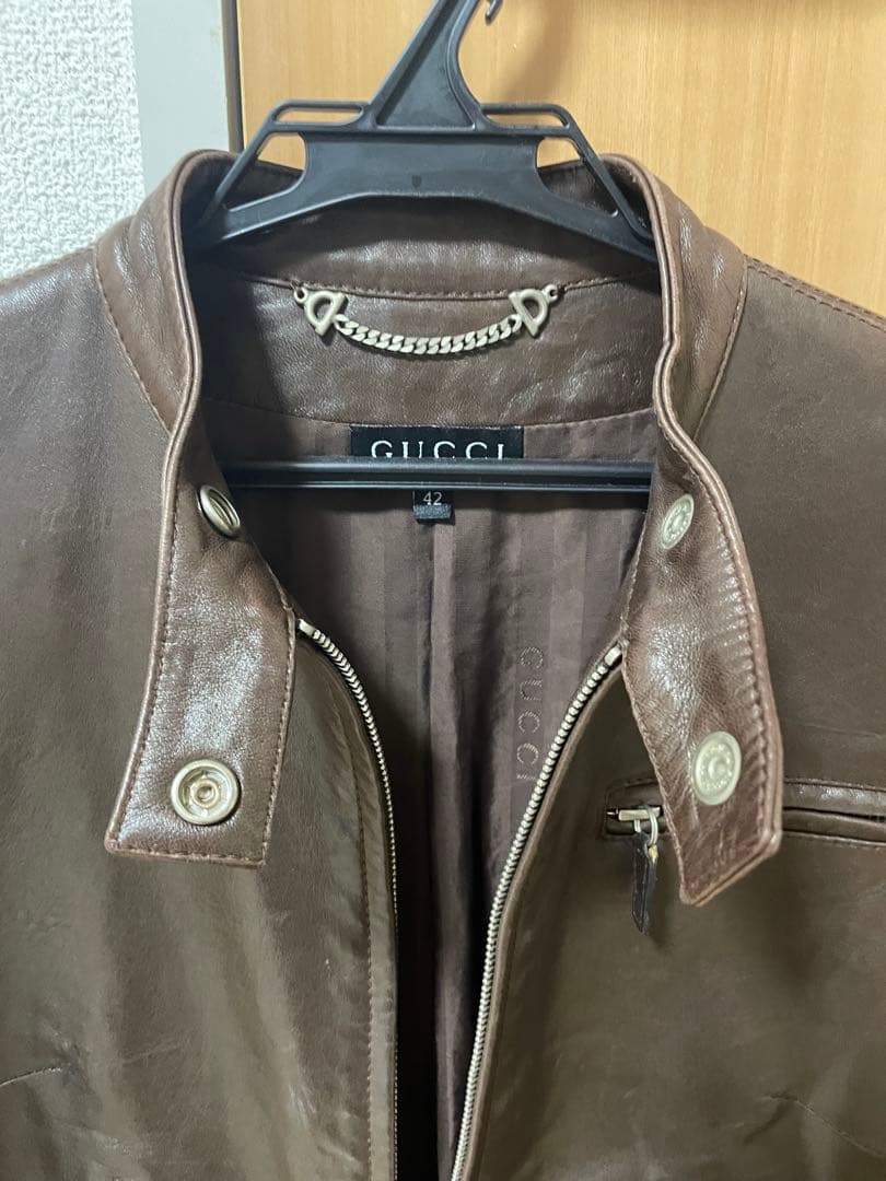 GUCCI ブラウンレザーライダースジャケット