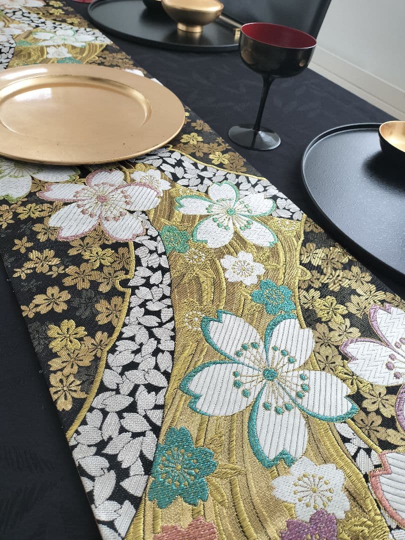 A901逸品‼️西陣織‼️全通‼️リバーシブル‼️テーブルランナー2m9cm