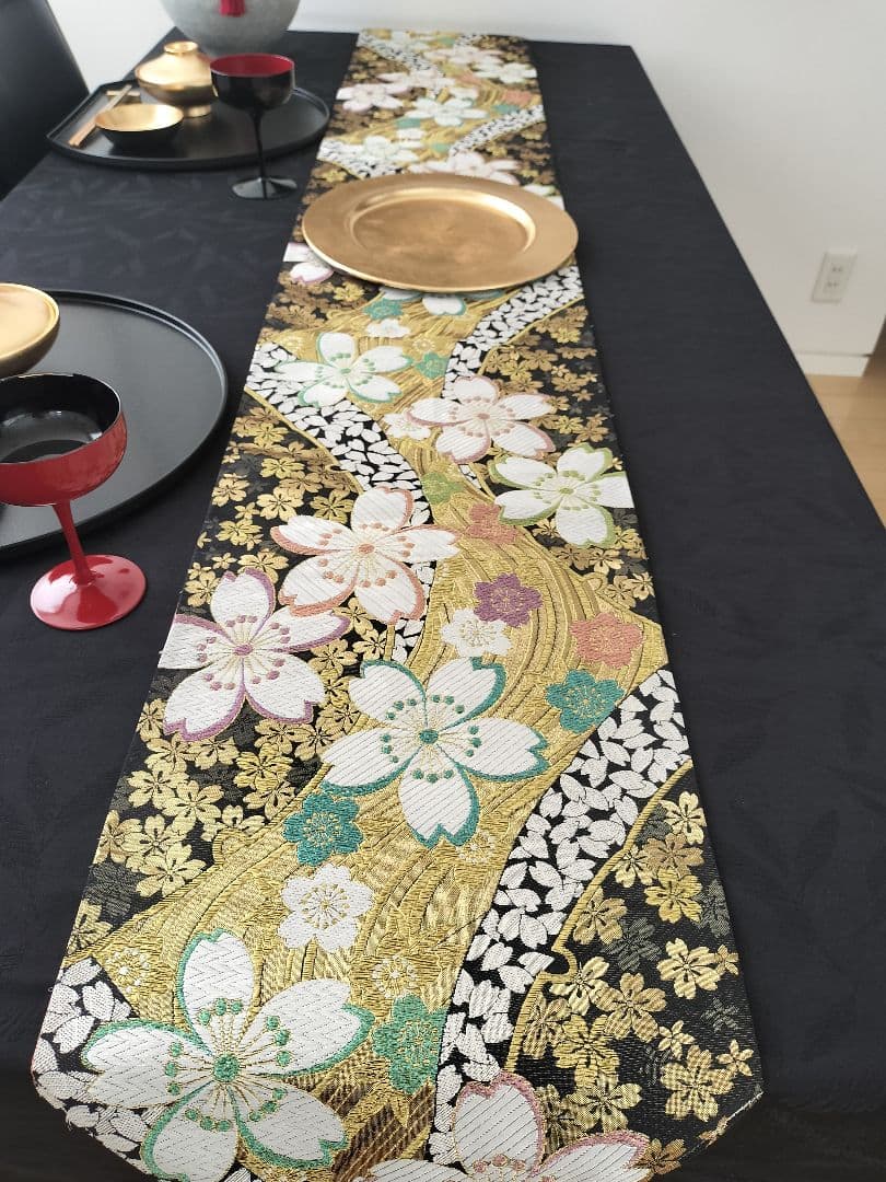 A901逸品‼️西陣織‼️全通‼️リバーシブル‼️テーブルランナー2m9cm
