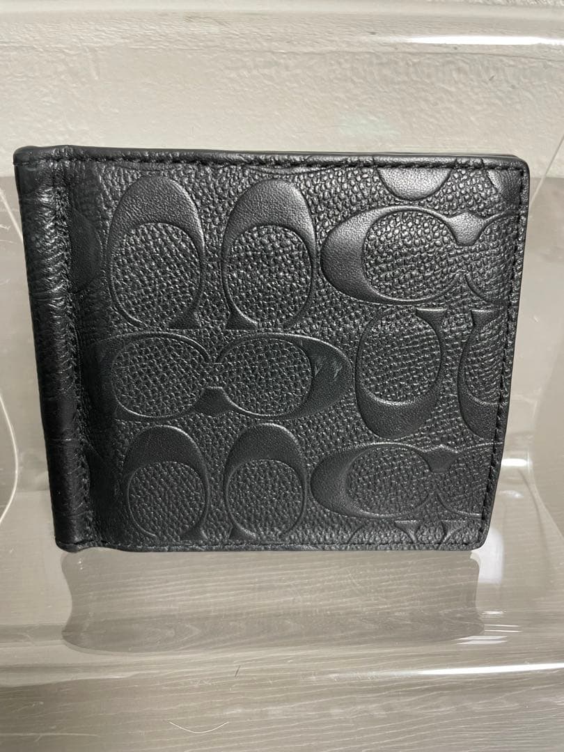 #コーチ COACH 本革 マネークリップ 型押し シグネチャー ブラック