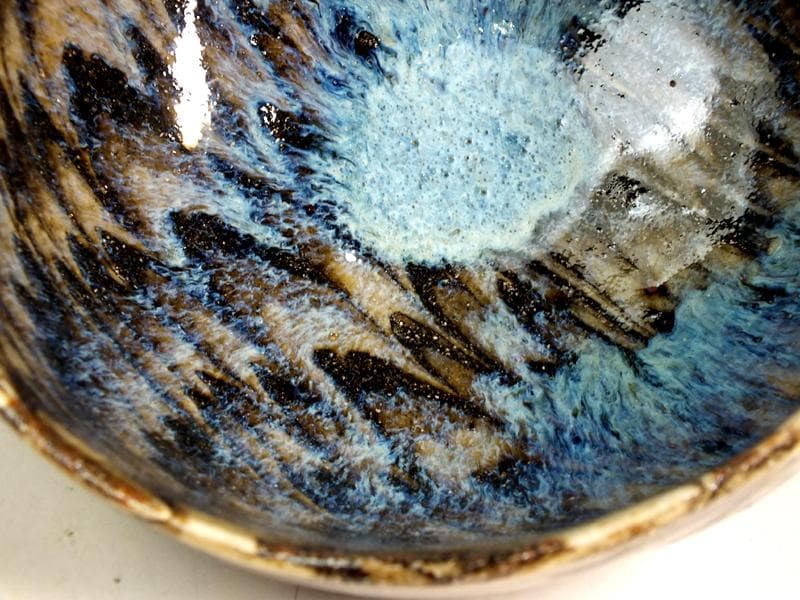 ☆ 上田恒次 作 練上鶉文 茶碗 共箱 上手です!! B3