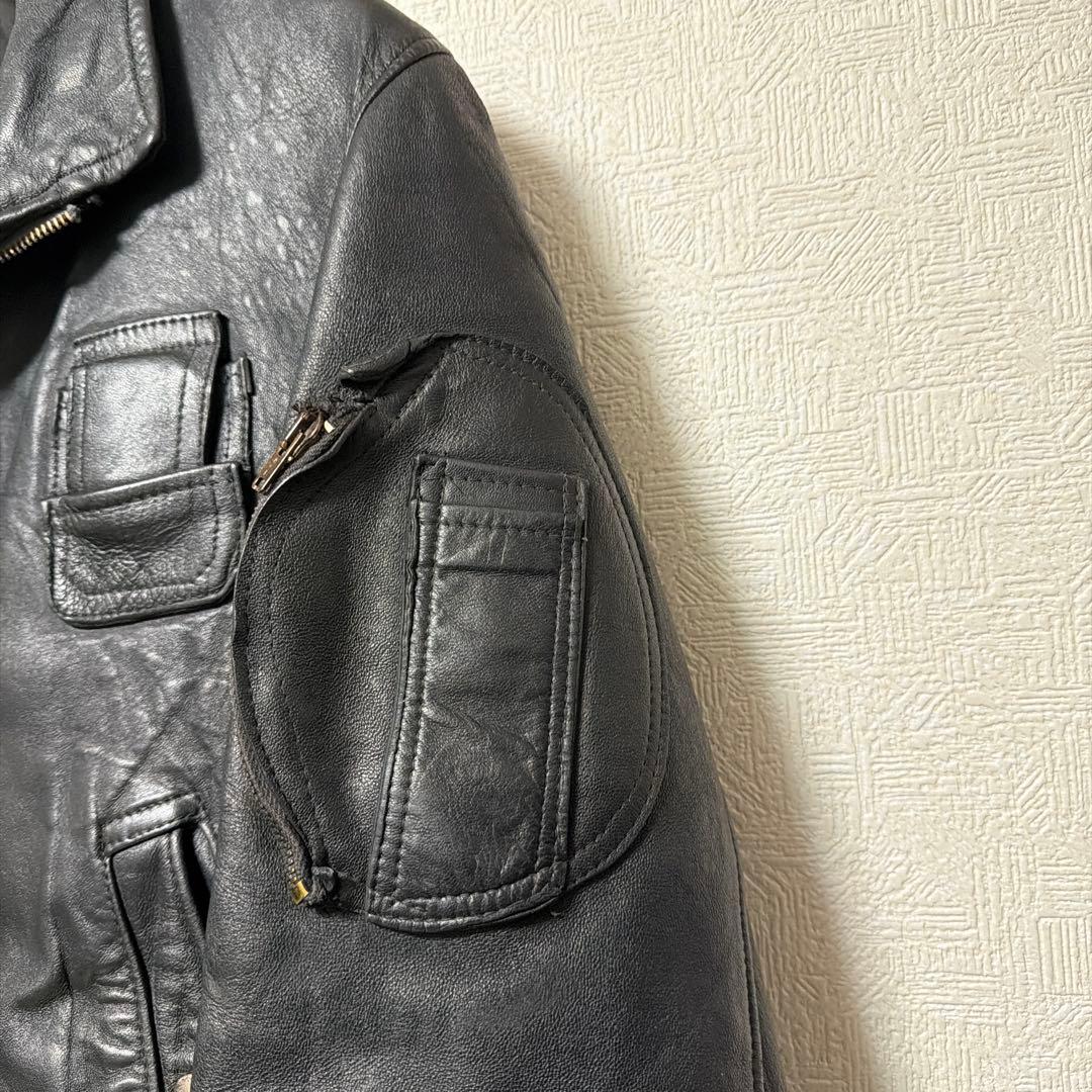 希少　70〜80s フランス軍　レザー　パイロットジャケット　ネイビー　L相当