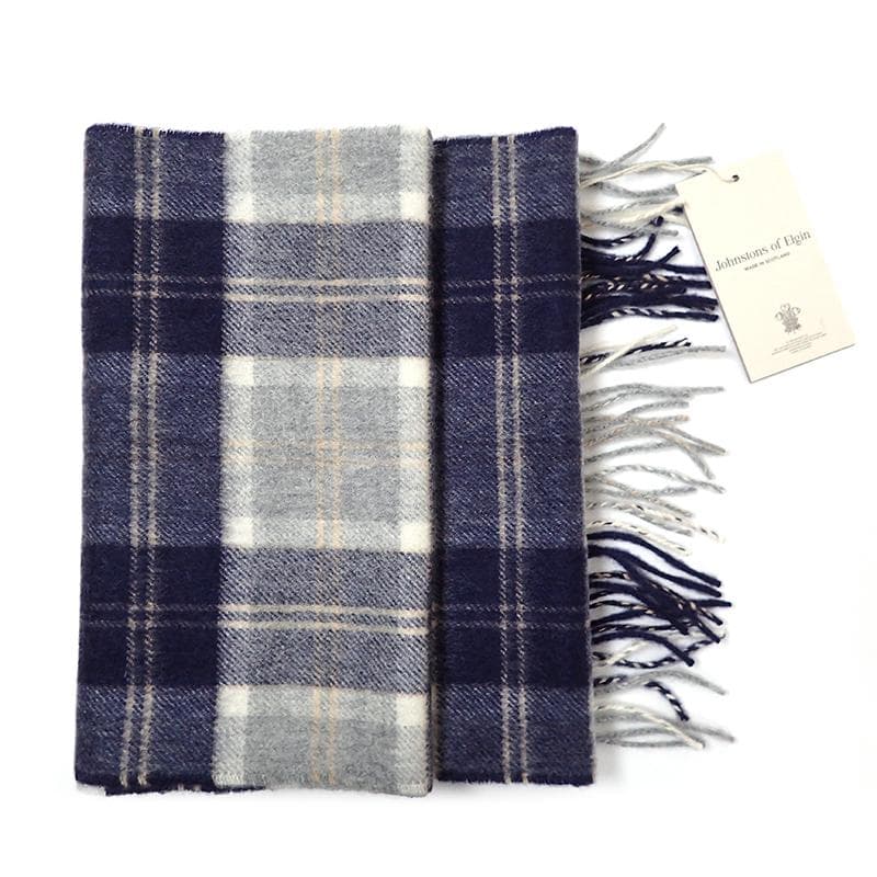 未使用Johnstons of Elgin カシミヤマフラー ブルー系チェック柄