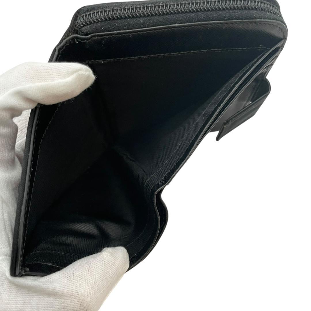 PRADA プラダ 二つ折り財布 三角ロゴ ナイロン レザー ホック ブラック