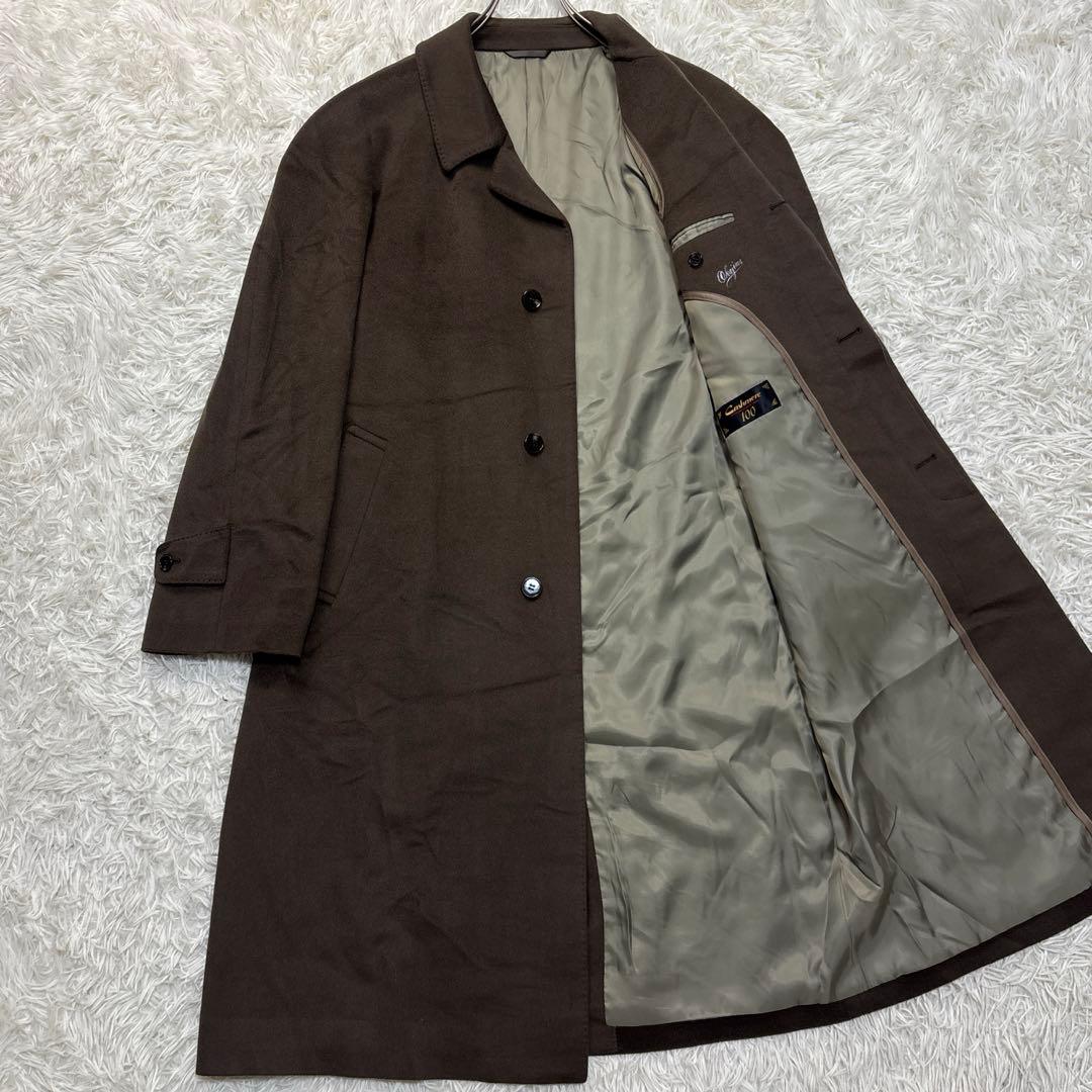 美品 カシミヤ100%✨ステンカラーコート ロング A7 XL相当 カーキ 比翼