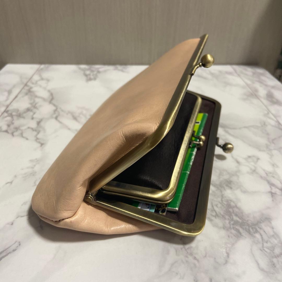 すずらんハンドメイド　牛ヌメ革親子がま口長財布