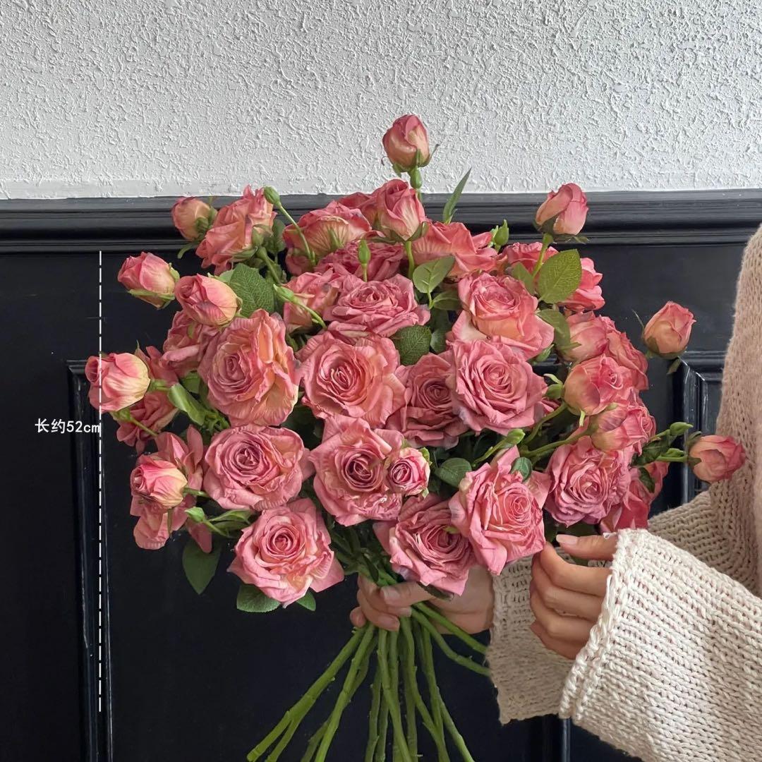 アンティーク調 高級感あり 造花ローズブーケ 8本（約24輪）／約52cm