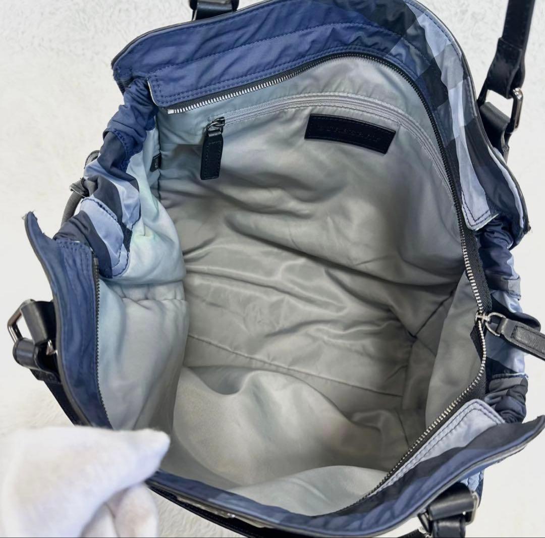 【値下げ】バーバリー　トートバッグ　ホースロゴメガチェックブルー