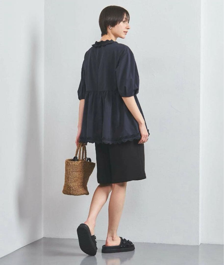 UNITED ARROWS タック フリルVネック ハーフスリーブ ブラウス