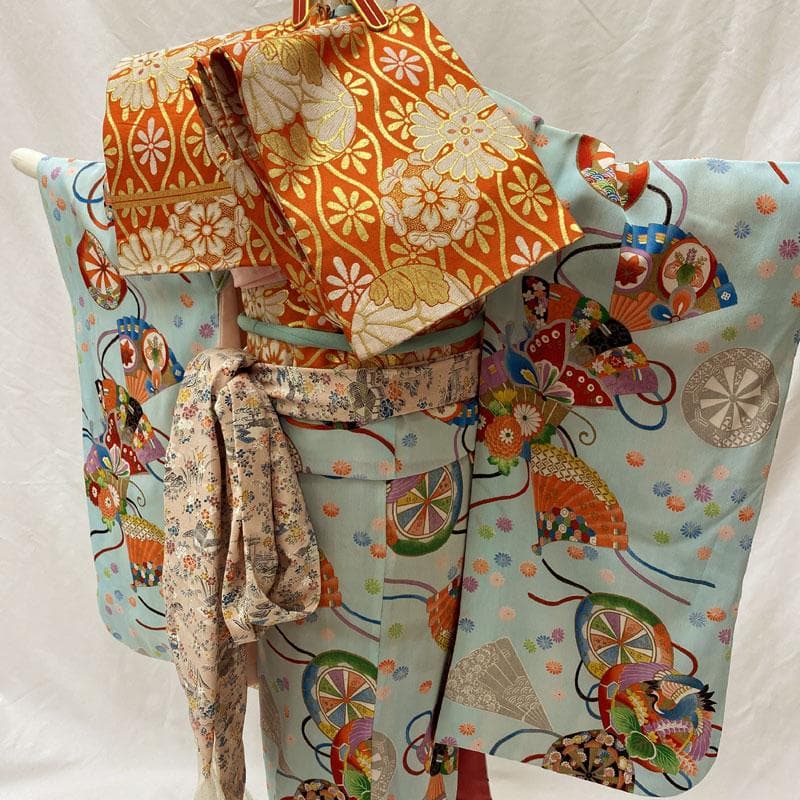 506ag65◎七五三 七歳 女児 セミアンティーク 着物&丸帯&長襦袢◎