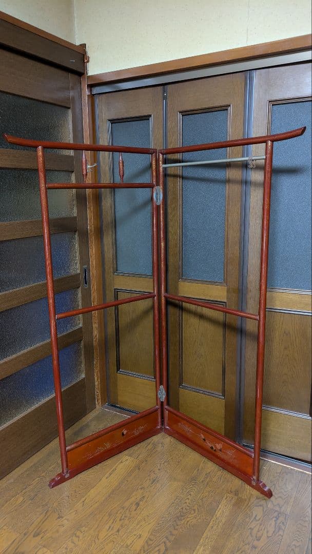 ③【昭和レトロ】木製 衣紋掛け ハンガーラック 折り畳み式 古道具 古民家　衣桁