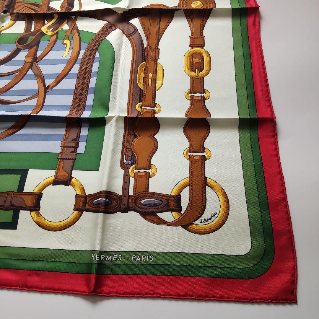 未使用 23SS エルメス シルク スカーフ Coaching グリーン タグ付
