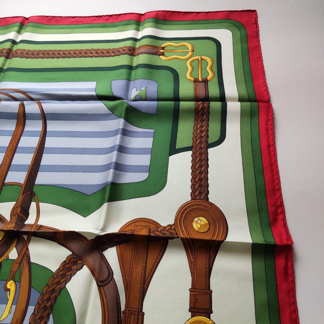 未使用 23SS エルメス シルク スカーフ Coaching グリーン タグ付