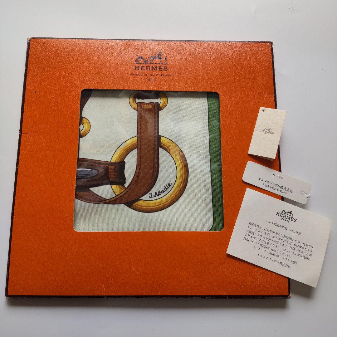 未使用 23SS エルメス シルク スカーフ Coaching グリーン タグ付