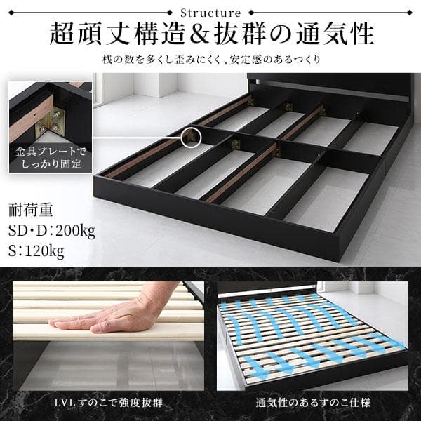 ベッド低床 ロータイプ ブラック ダブル ベッドフレームのみds-2174096