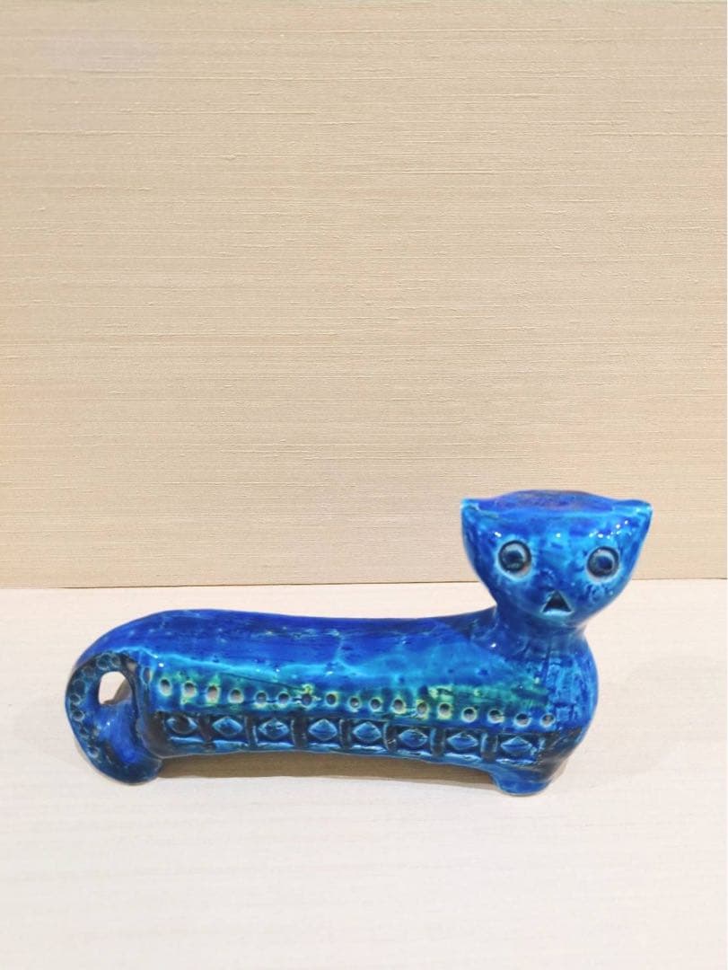 ビトッシ　リミニブルー　ネコのインテリアオブジェ 置物 陶器製