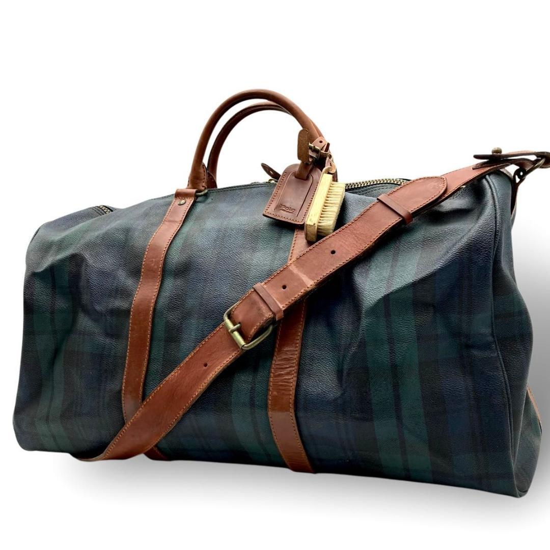 ポロラルフローレン ボストンバッグ 2way チェック柄　PVC ブラシ付き