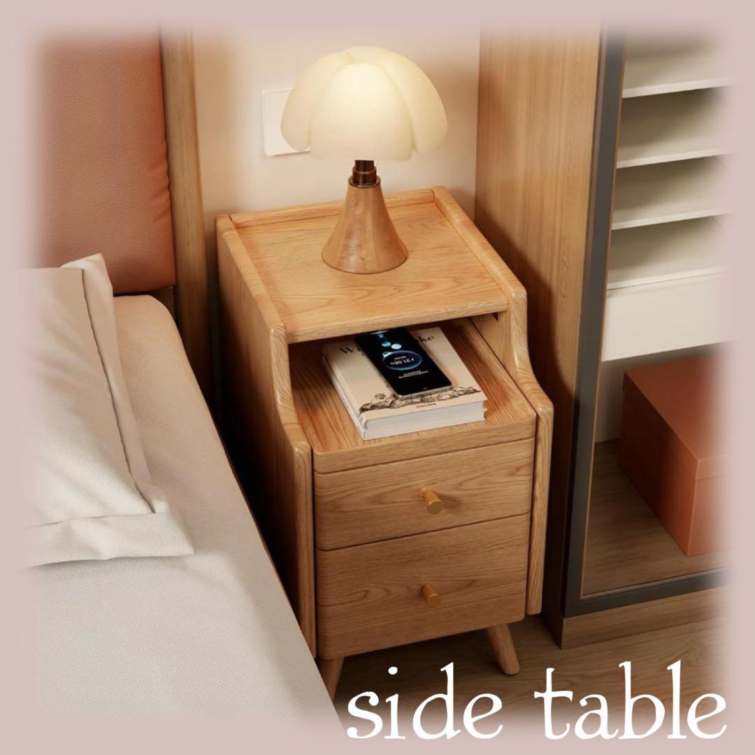 マンゴーウッド製 ナイトテーブル 3段引き出し ナチュラルウッド
