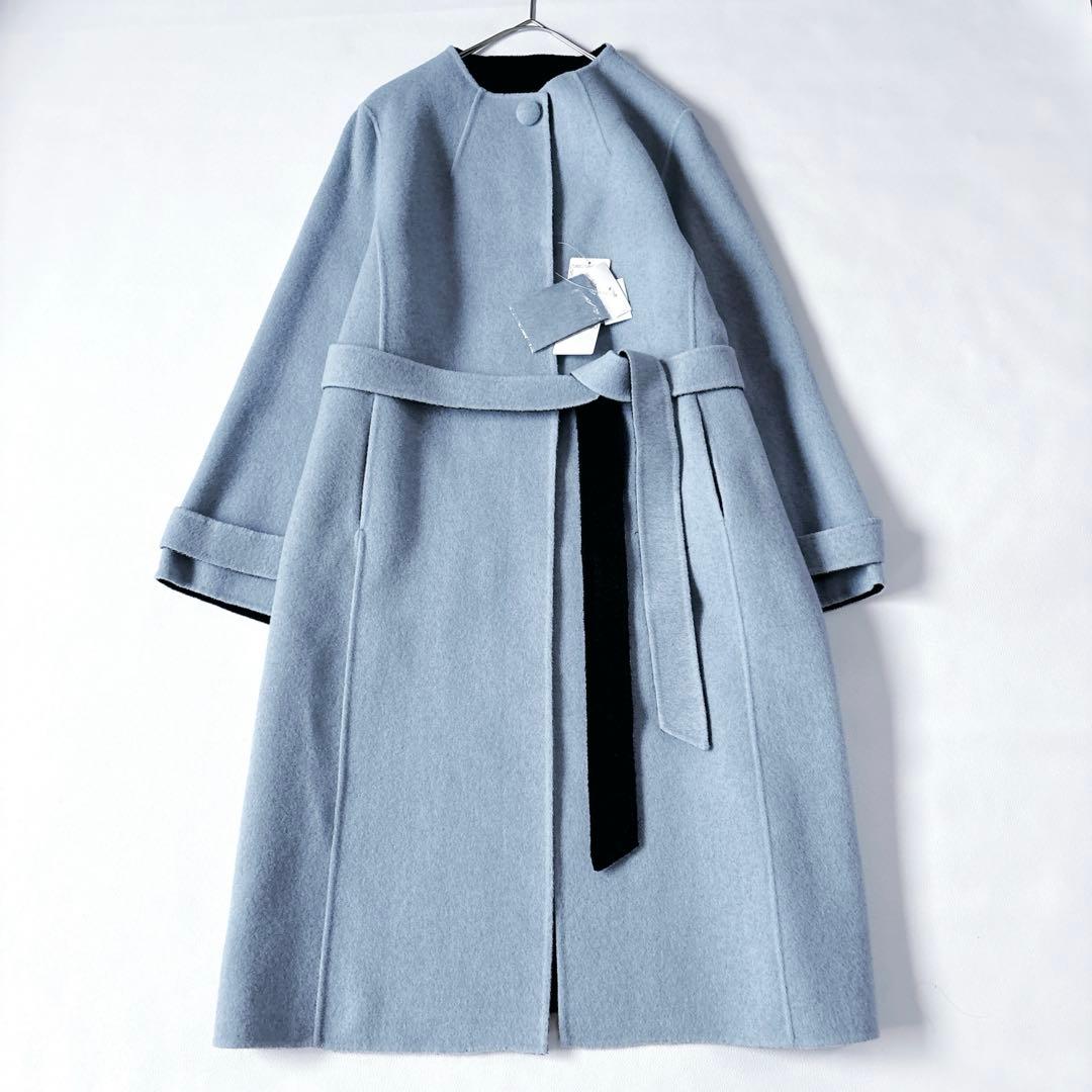 タグ付き未使用品♡東京ソワール リバーシブル ノーカラーリバーコート カシミヤ混