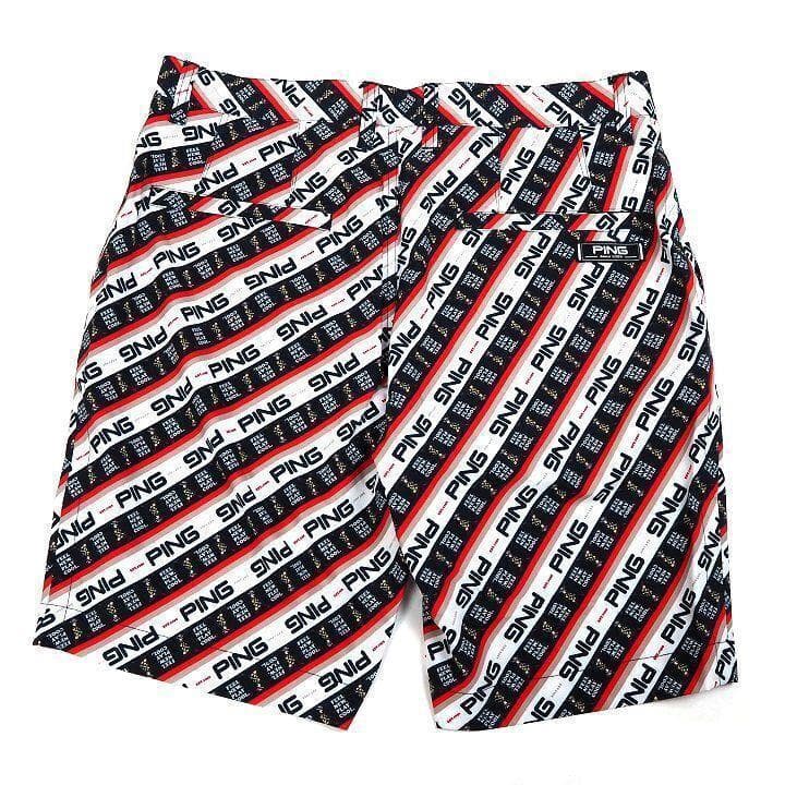 新品 ピン ゴルフ 上下セット 総柄ロゴ ポロシャツ ハーフパンツ レッド L