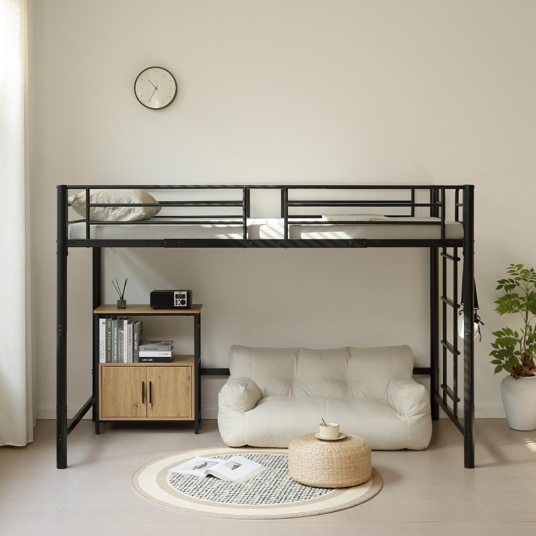 ロフトベッド パイプベッド シングル 耐荷重150【高さ140cm】BLACK