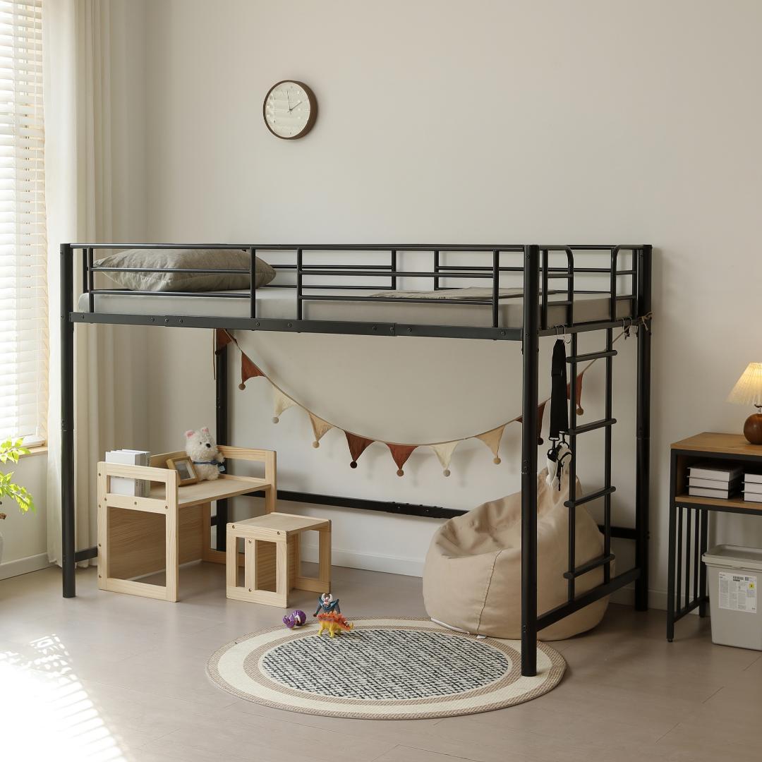 ロフトベッド パイプベッド シングル 耐荷重150【高さ140cm】BLACK