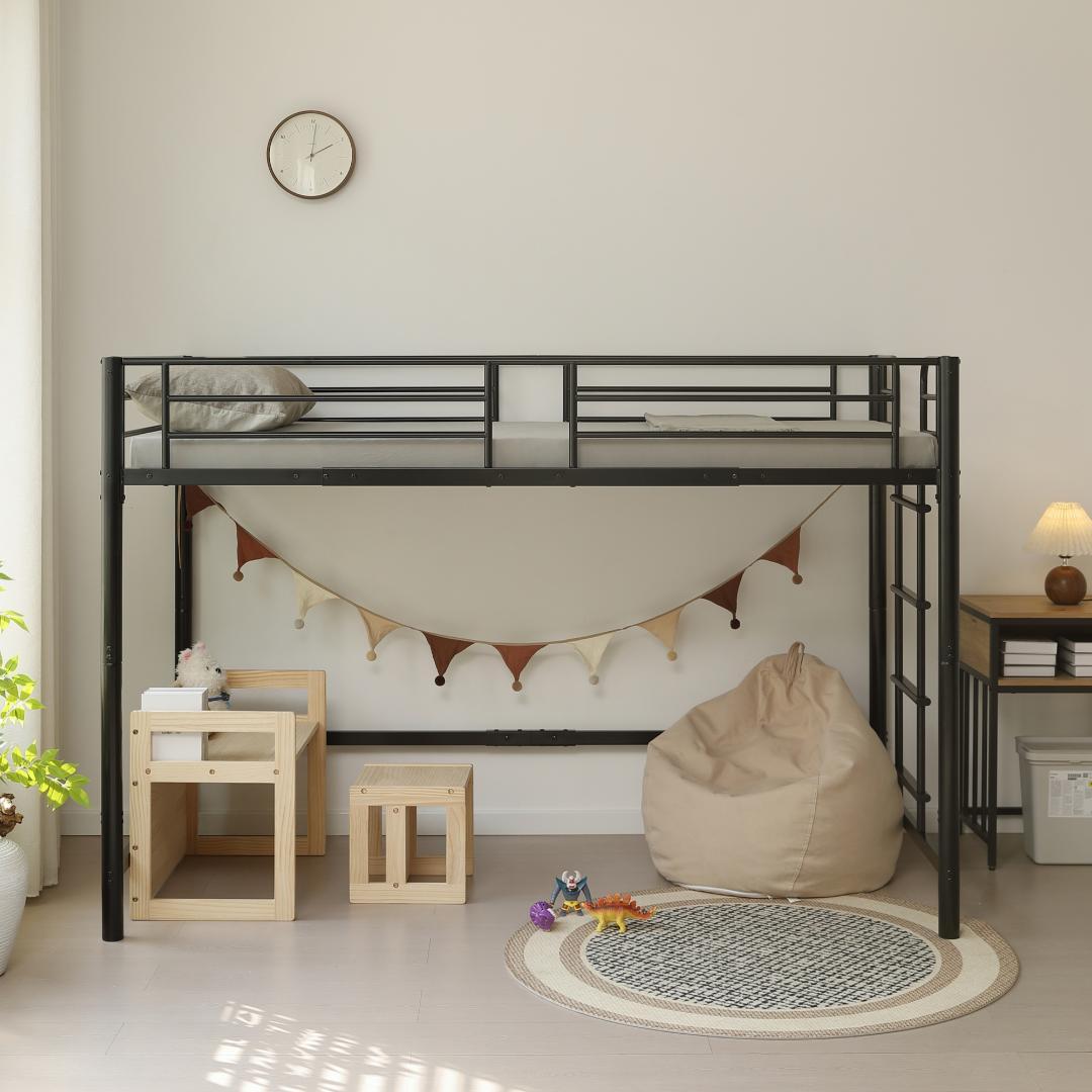 ロフトベッド パイプベッド シングル 耐荷重150【高さ140cm】BLACK