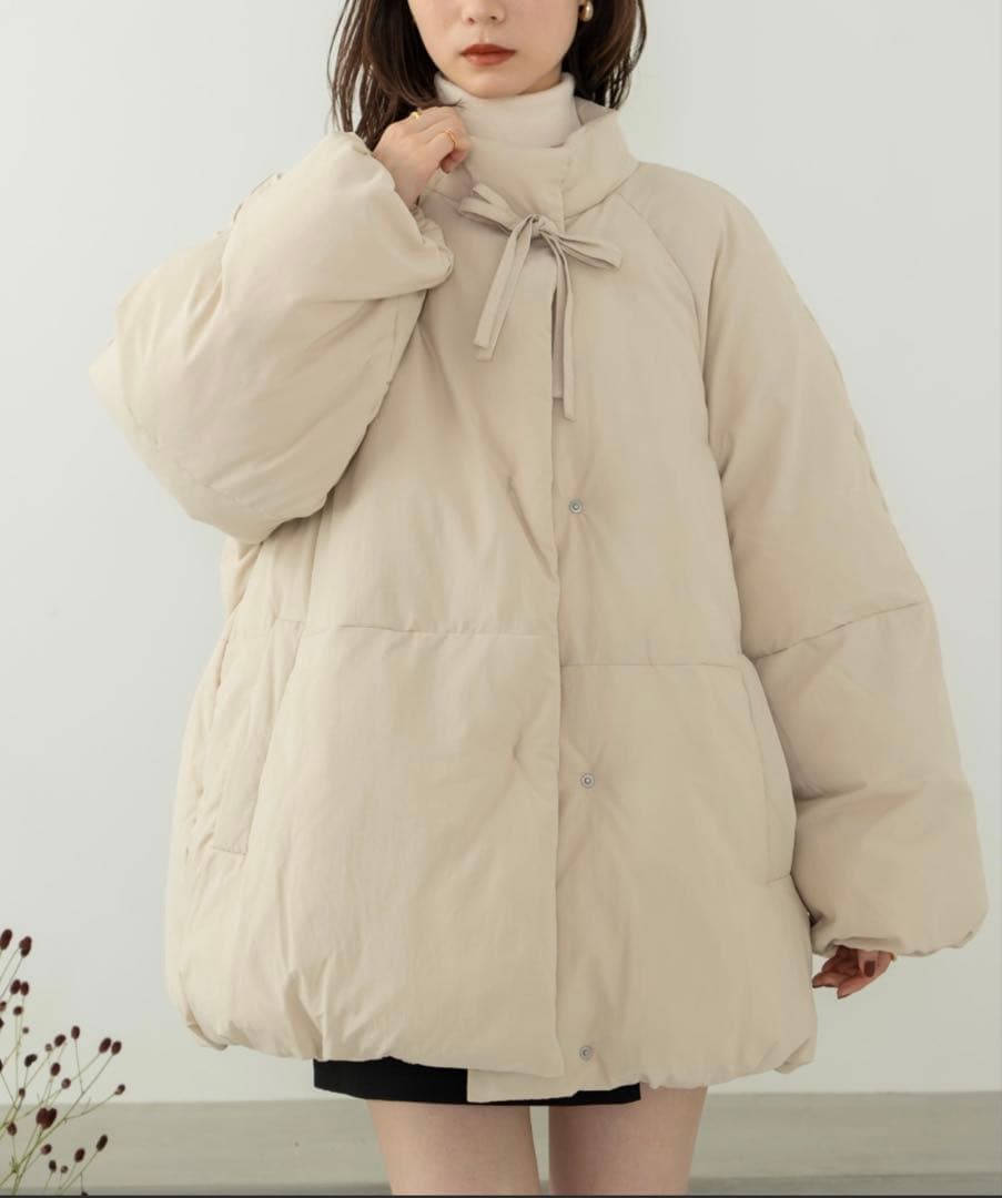 hinari 中綿リボンミドルコート　ベージュ　S