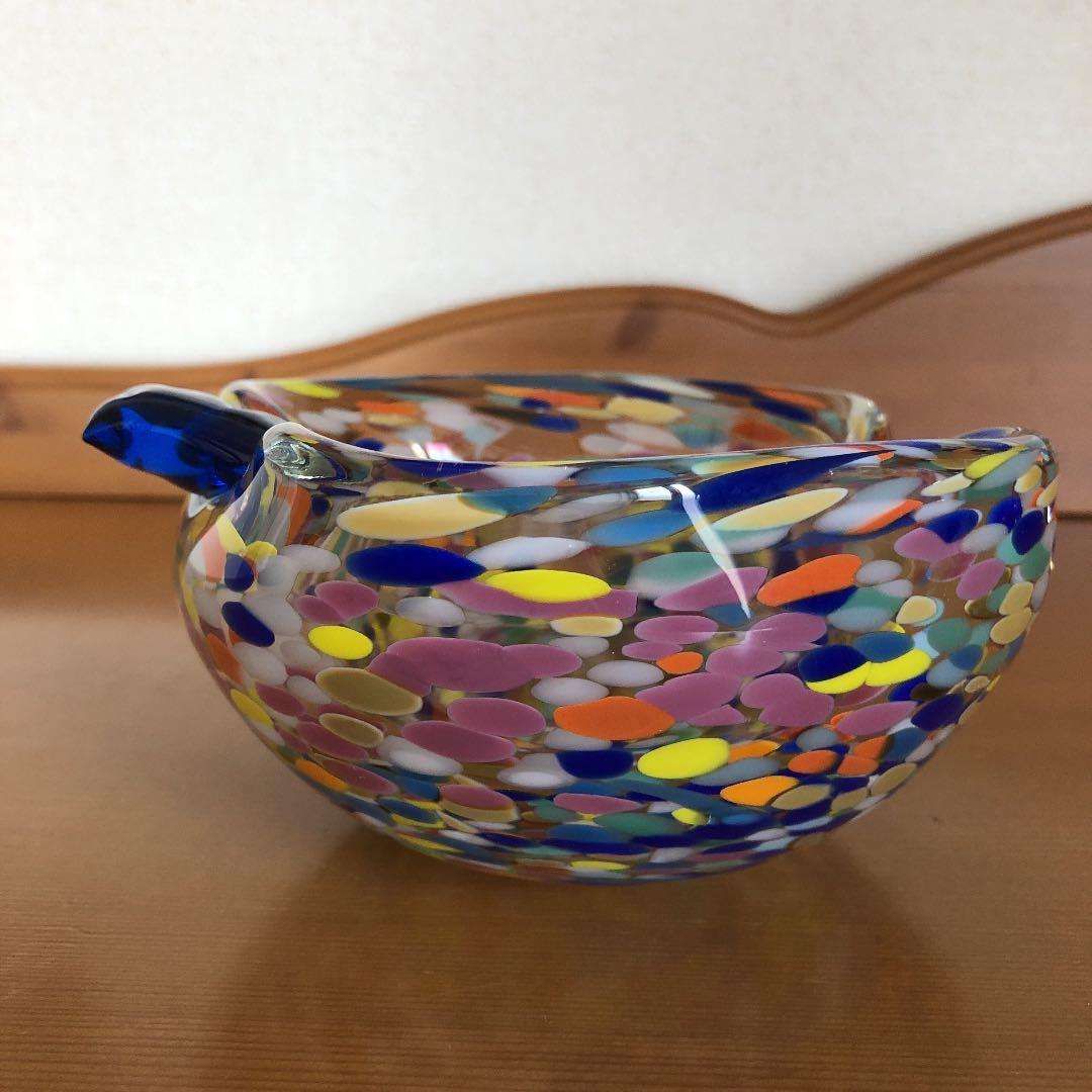 吹きガラス　色吹雪文林檎鉢