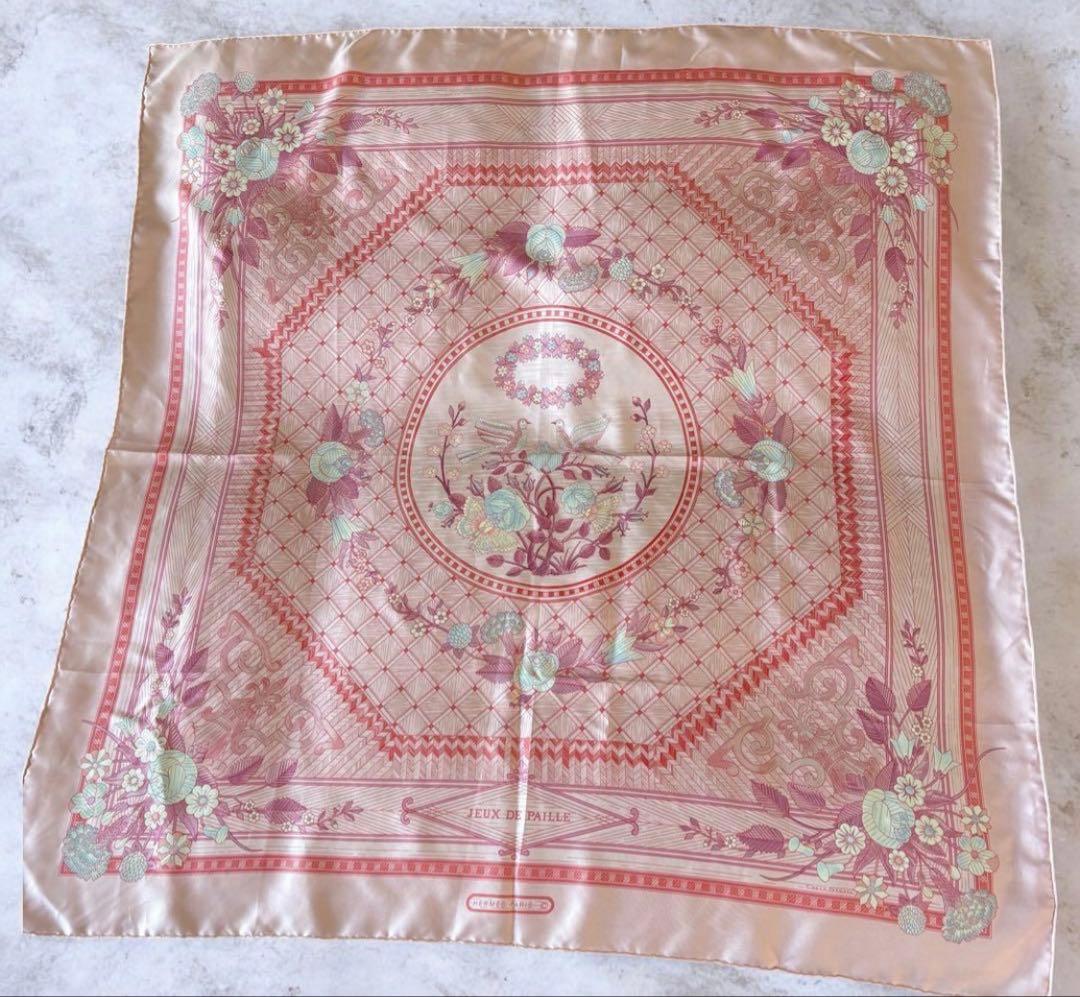 HERMES エルメス スカーフ JEUX DE PAILLE ピンク 美品
