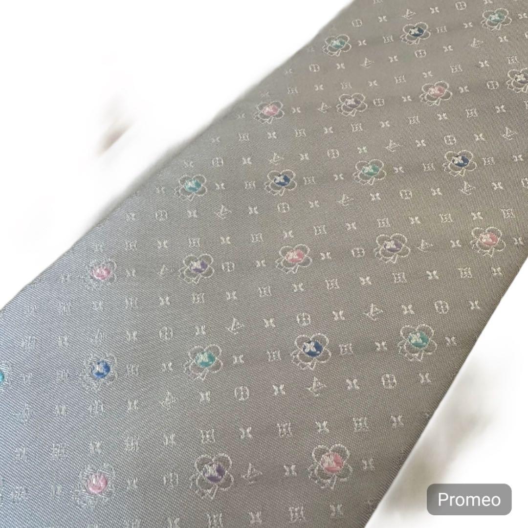 LOUIS VUITTON 花柄 ネクタイ ライトブルー