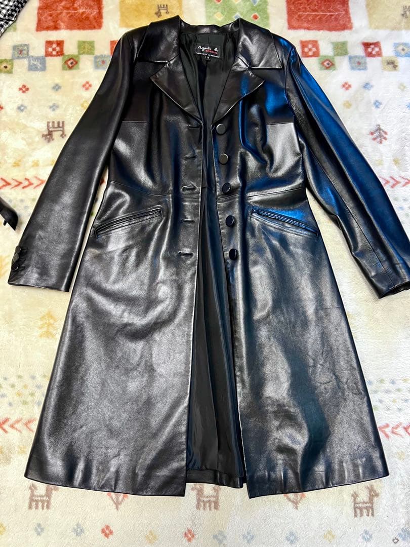 美品　アニエスベー　黒　ラムレザー コート　Ｍ
