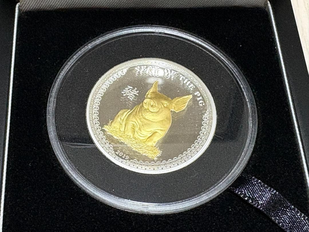 【新品/未使用】2019 パラオ　干支　猪図　金メッキ　5ドル銀貨