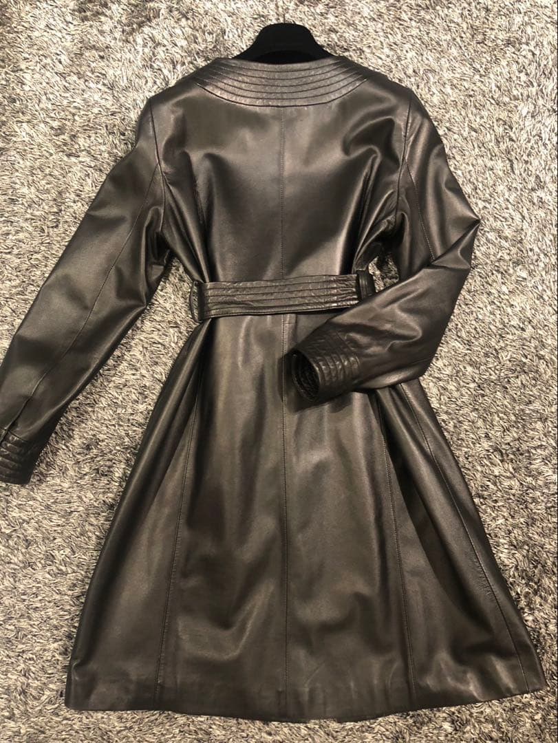 【極美品】バルマン　ベルテッド　レザーコート　羊革　ラムレザー　ブラック　L相当