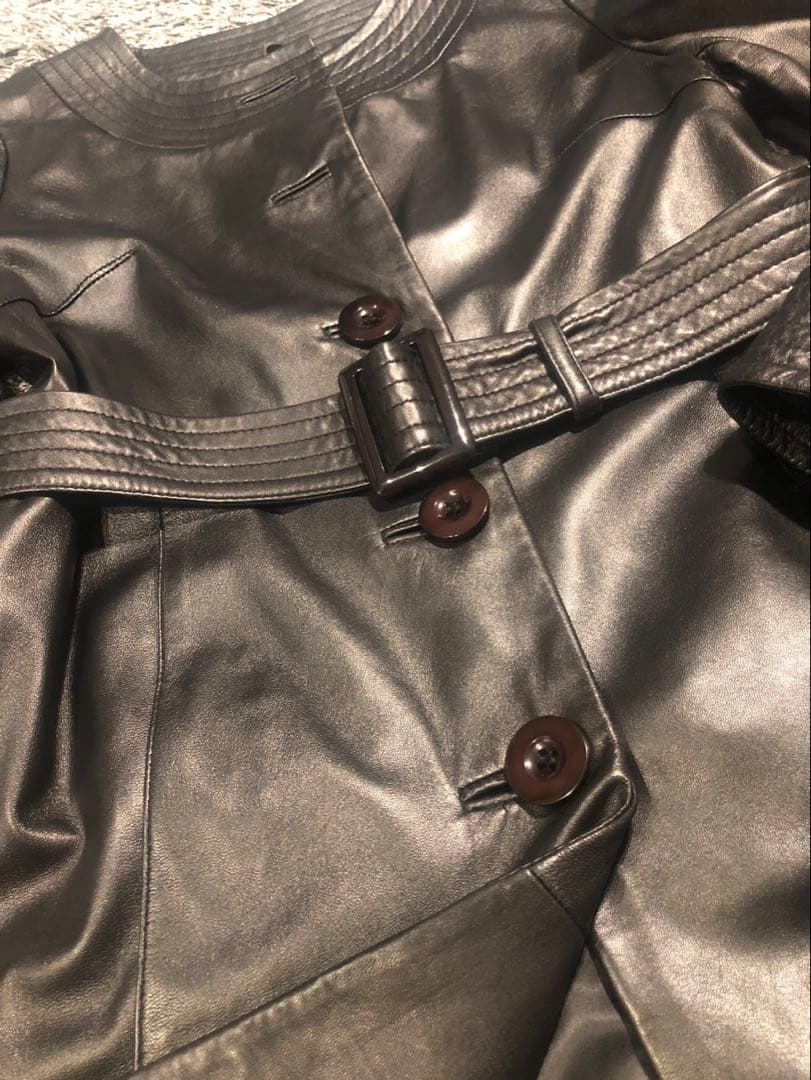 【極美品】バルマン　ベルテッド　レザーコート　羊革　ラムレザー　ブラック　L相当