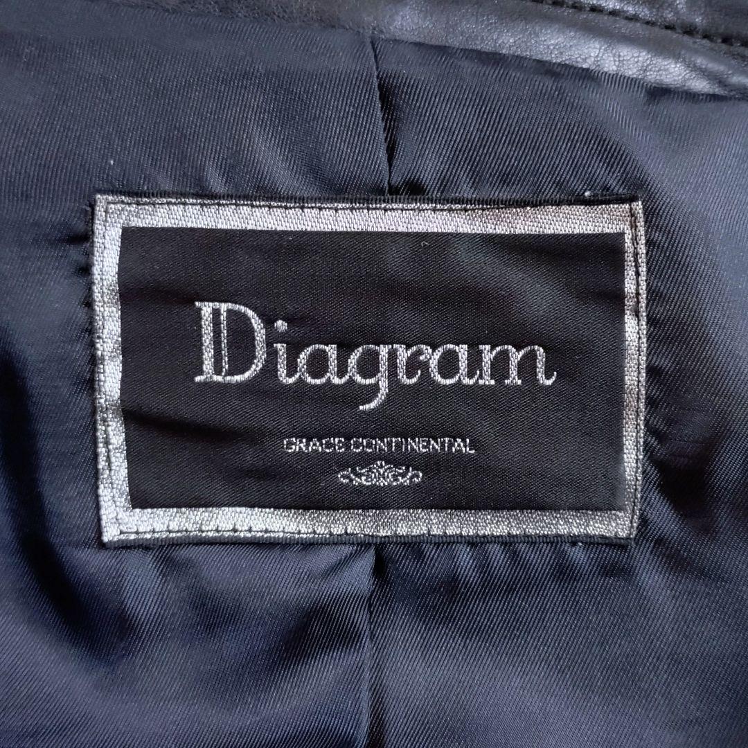 Diagram　ラムレザージャケット　2wayカラー　ダブルブレスト　黒　S〜M