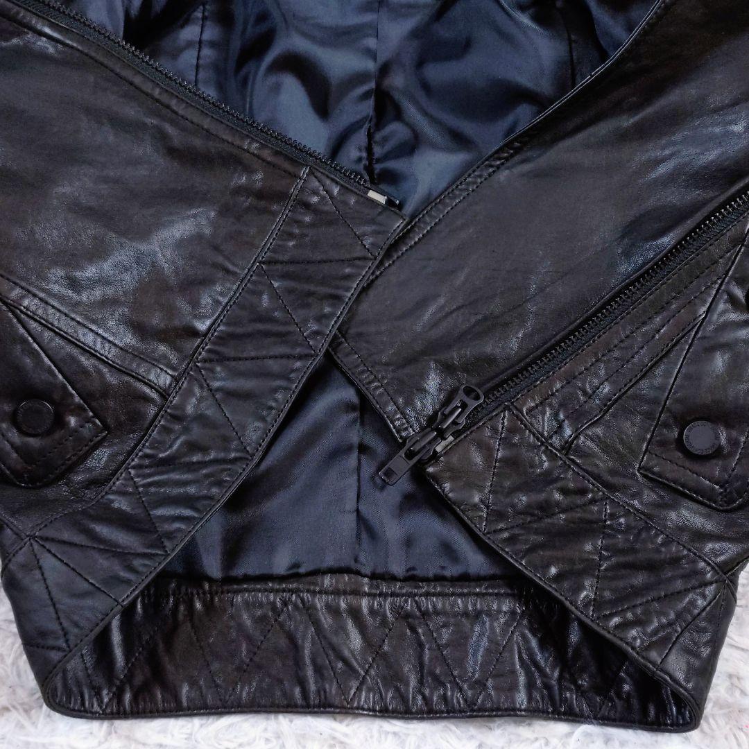 Diagram　ラムレザージャケット　2wayカラー　ダブルブレスト　黒　S〜M