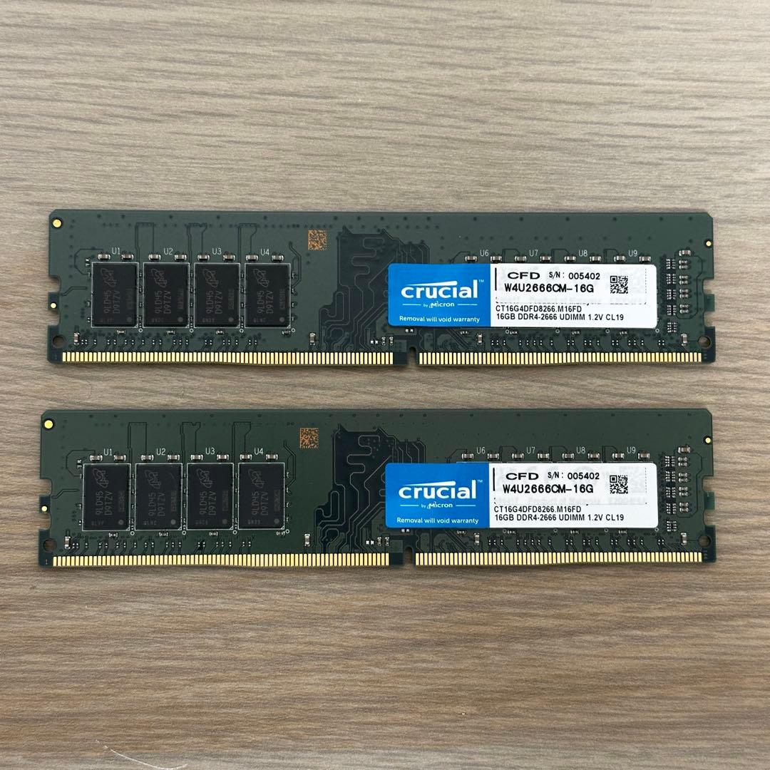 32GB（16GBx2枚）✨ CRUCIAL DDR4-2666 メモリ