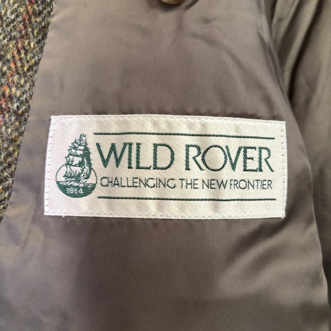 美品☆ハリスツイード　ステンカラーコート　ストライプ　ヘリンボーン　カーキー