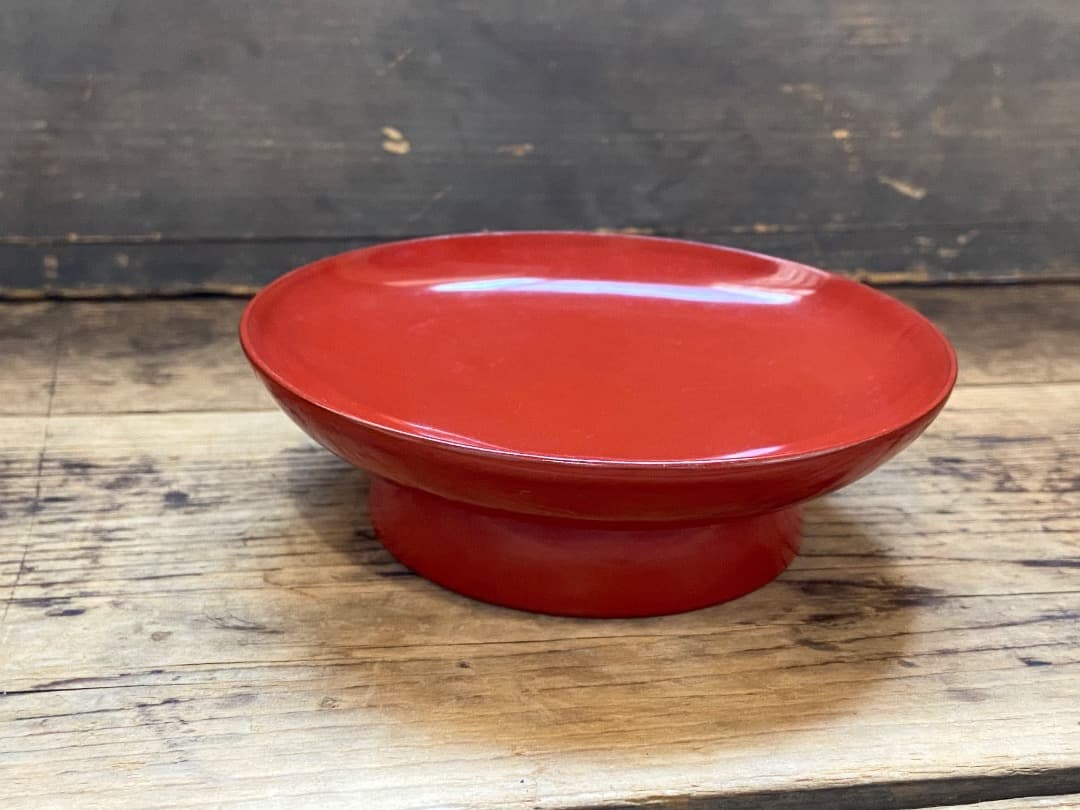 能登蔵出し 輪島塗 朱漆 椿皿 2客セット/ 時代 朱塗 漆器皿 銘々皿 小皿