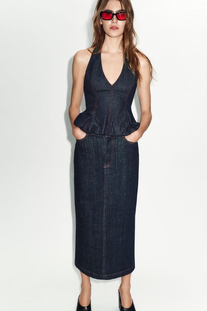 完売品 ZARA Z1975ミディ丈デニムスカート Sサイズ新品タグ付き