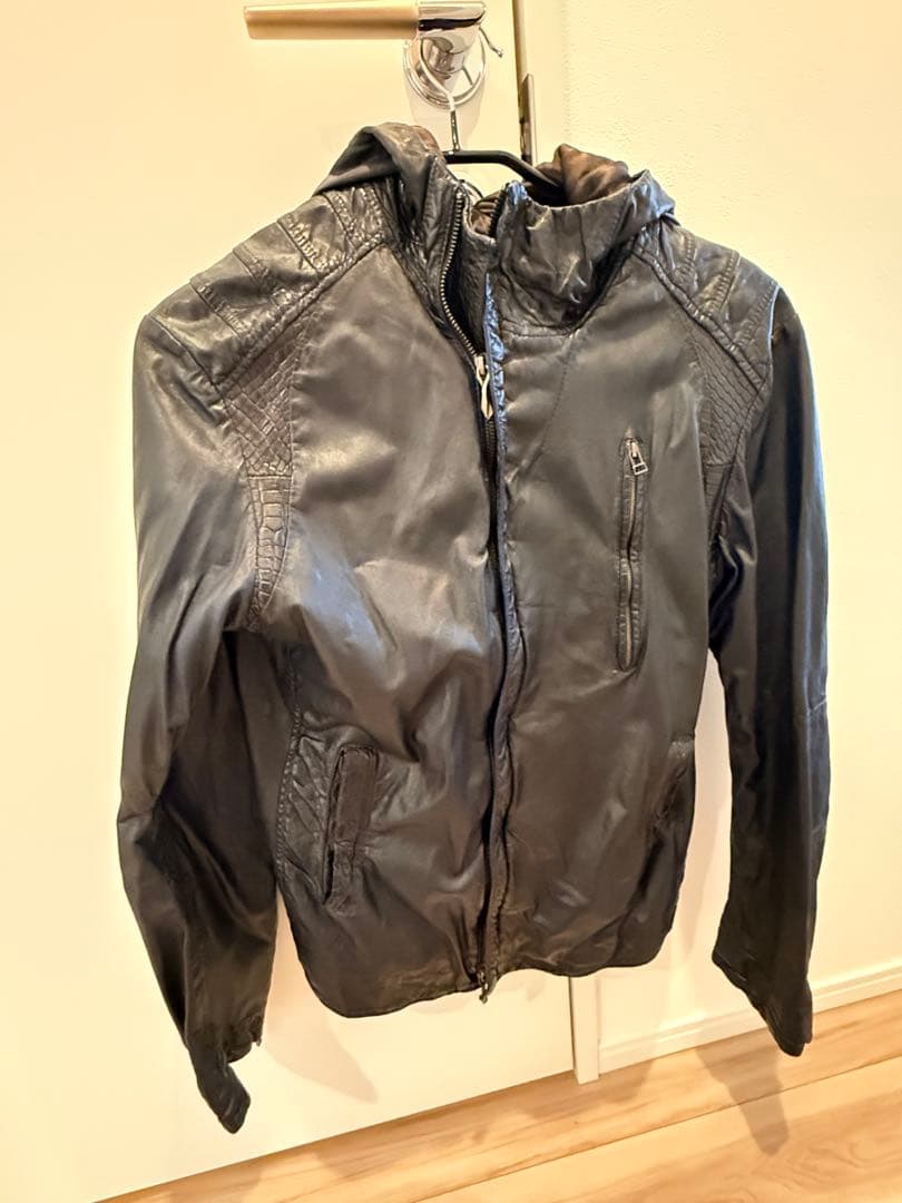 ち*え様 14th Addiction 黒レザージャケット フード付き